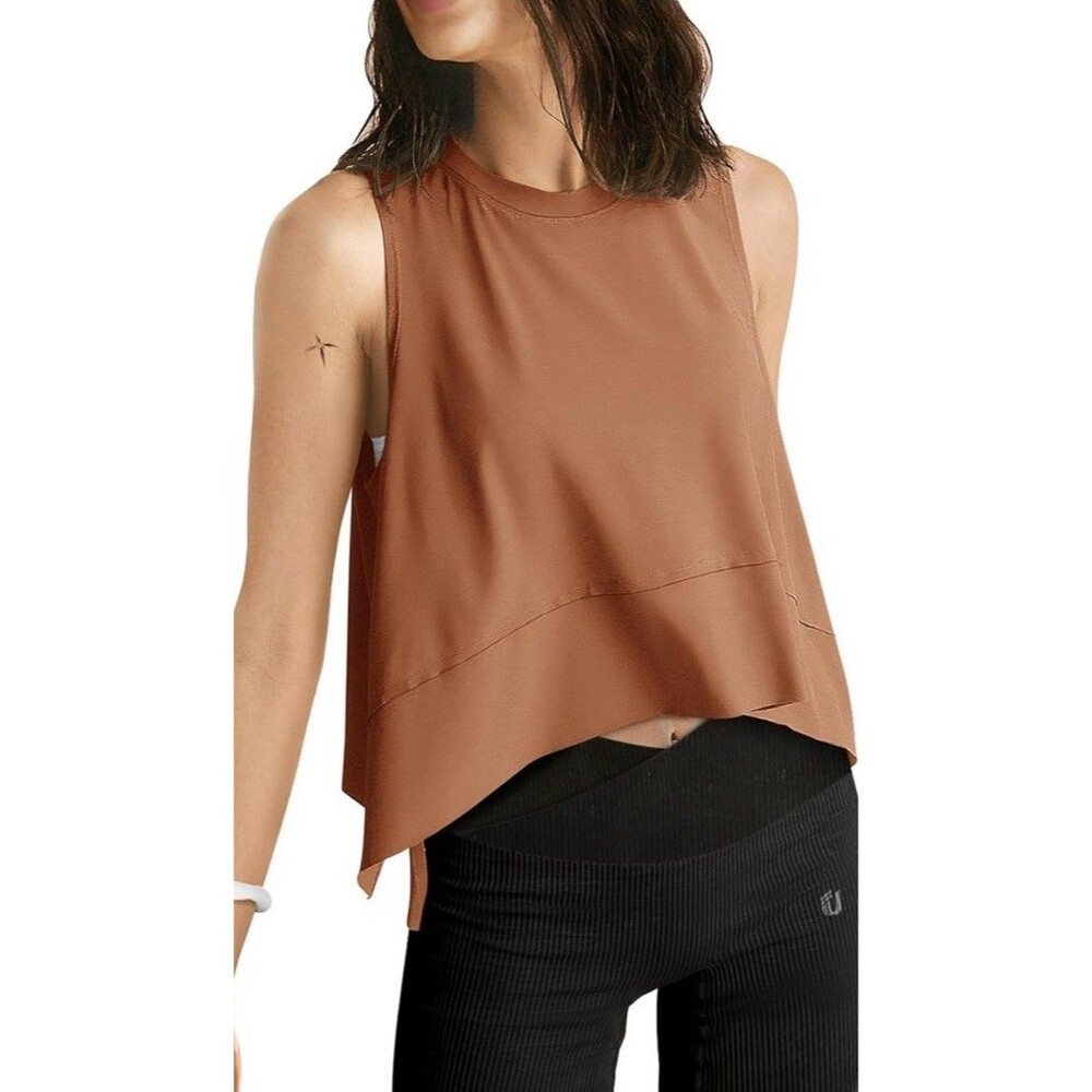 NWT UEU Cropped Top Tank For Women Sleeveless Tee Brown Large